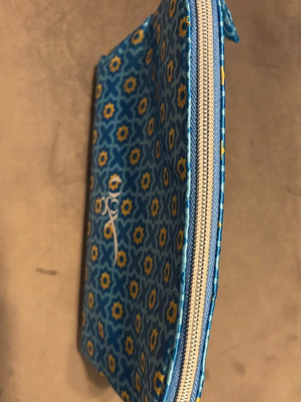 NWOT Blue & Yellow Patterned OGX Cosmetic Pouch